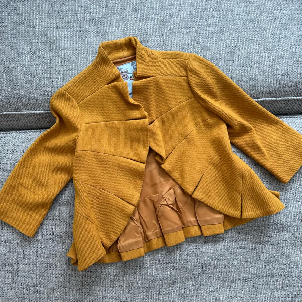 Anthropologie Women’s Cropped Ruffle Jacket in Burnt Orange/Yellow - 10